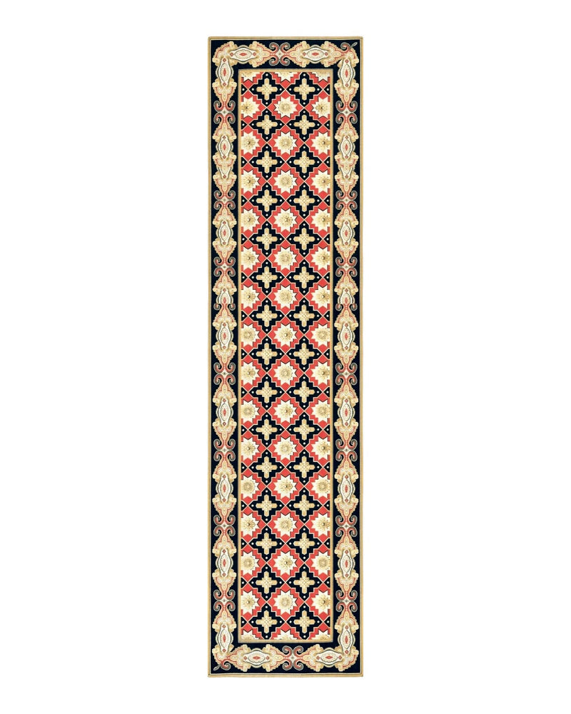 Vintage Runner Rug 3.5 x 14, Long Runner Rug, Stark Custom Made Carpet, European Design, Red Black Ivory Tan, Long Rug for Hallway