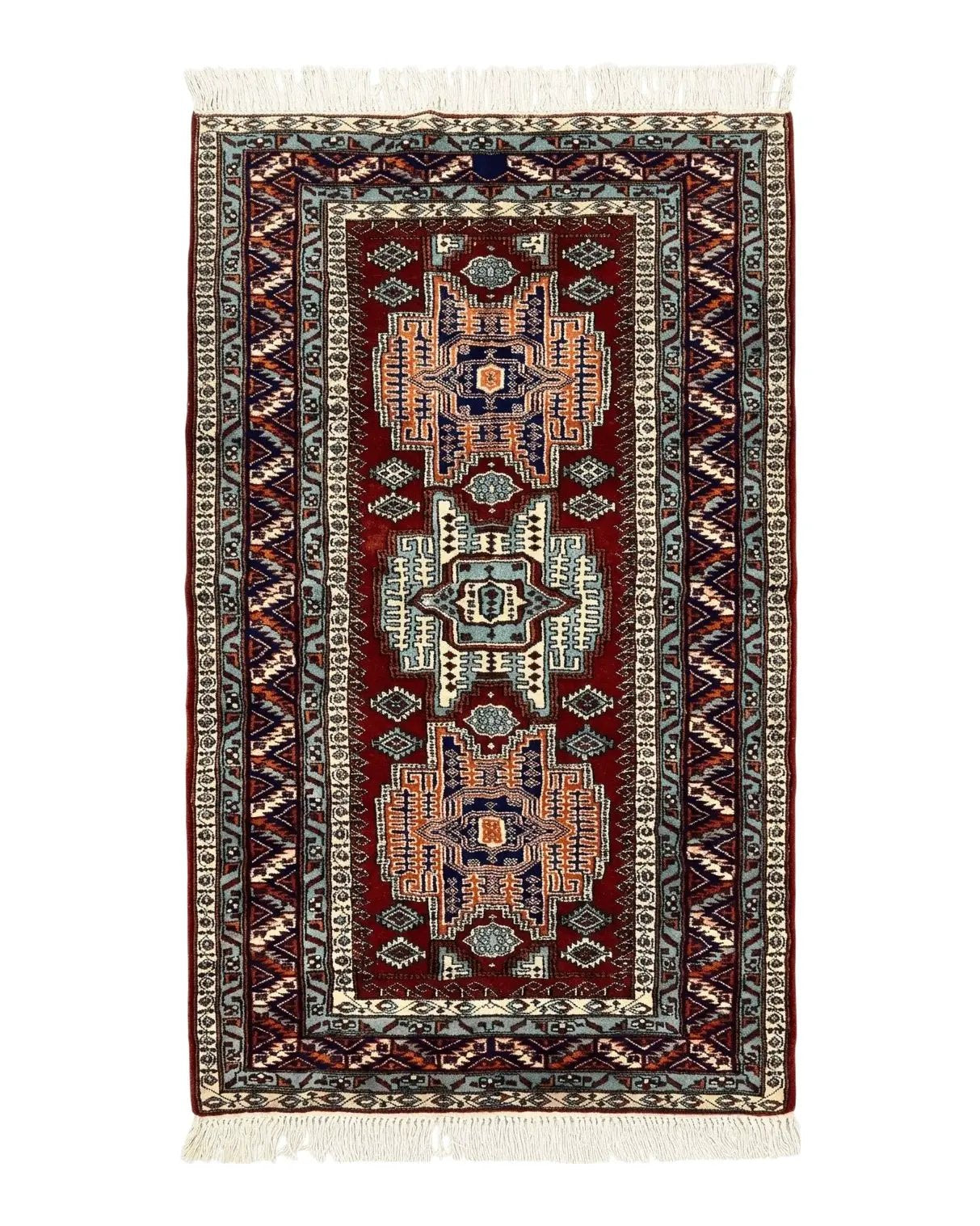 Pakistani Rug 3x5 ft, Caucasian Kazak Design, Geometric Rug, Small Vintage Oriental Carpet, Dark Red Vintage Handmade Wool Rug 3 x 5 by Jewel Rugs