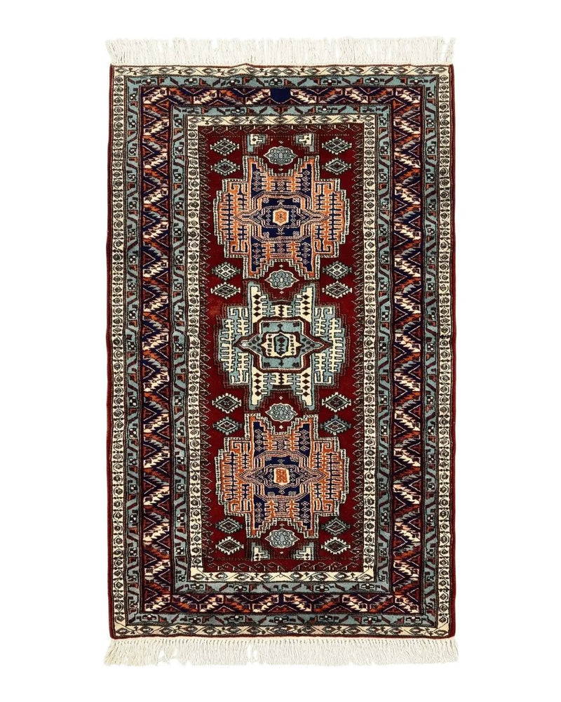 Pakistani Rug 3x5 ft, Caucasian Kazak Design, Geometric Rug, Small Vintage Oriental Carpet, Dark Red Vintage Handmade Wool Rug 3 x 5 by Jewel Rugs