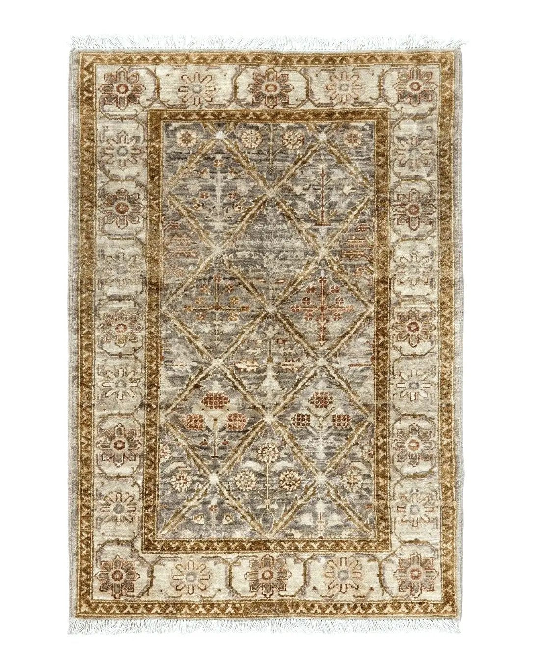 Pakistani Peshawar Rug 3x5, Safavieh Wool Handmade Hand Knotted Vintage Rug, Panel Design 3 x 5 Oriental Carpet by Jewel Rugs