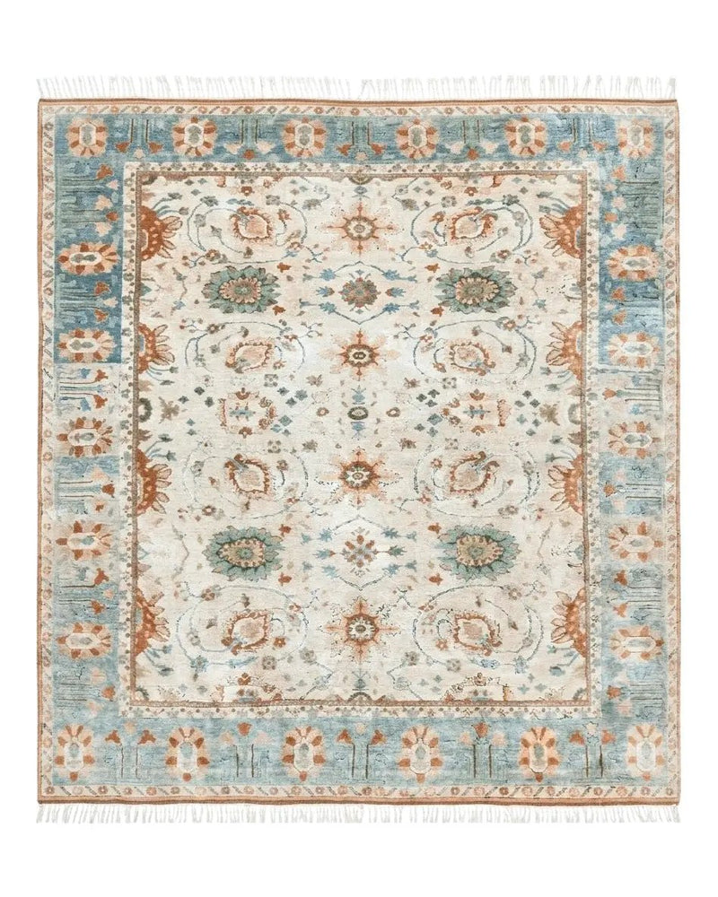 Turkish Oushak Rug 9x10, Farmhouse Rug, Beige & Light Blue by Jewel Rugs