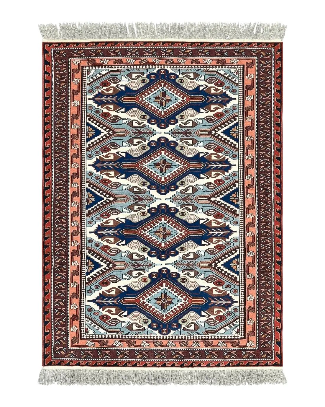 Russian Soumak Rug 6x8, Wool Handmade Antique Kilim Carpet, Multicolor 6 x 8 Geometric Medallions Caucasian Rug, Medium Size by Jewel Rugs