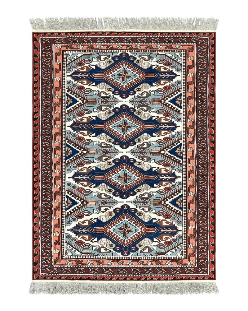 Russian Soumak Rug 6x8, Wool Handmade Antique Kilim Carpet, Multicolor 6 x 8 Geometric Medallions Caucasian Rug, Medium Size by Jewel Rugs