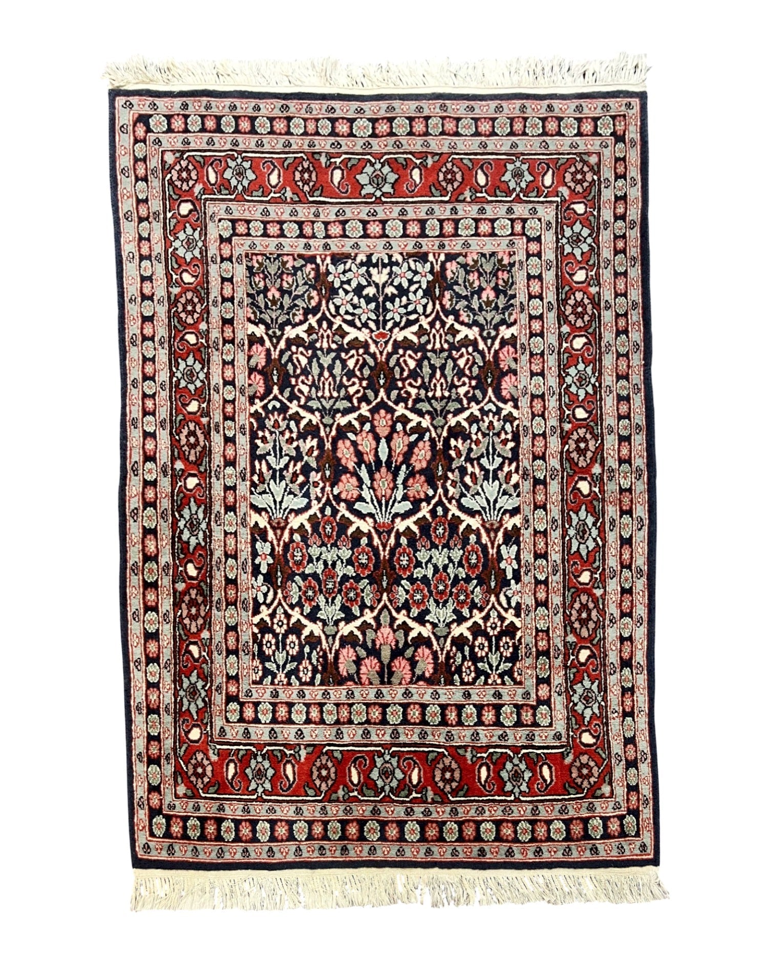 Pak Persian Rug 3x4, Wool Hand Knotted Vintage Traditional Carpet, Navy Blue & Red, Very Fine Small Handmade Floral Rug by Jewel Rugs