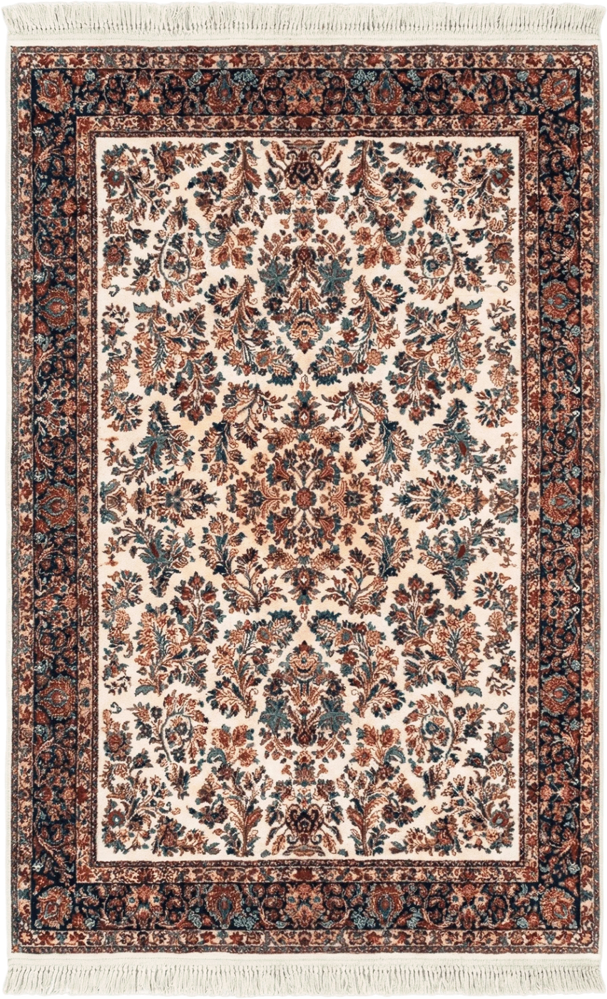 Karastan Rug 5.9 x 9 Ivory Sarouk #760, Vintage Wool Original Collection 700 Series, Discontinued by Jewel Rugs