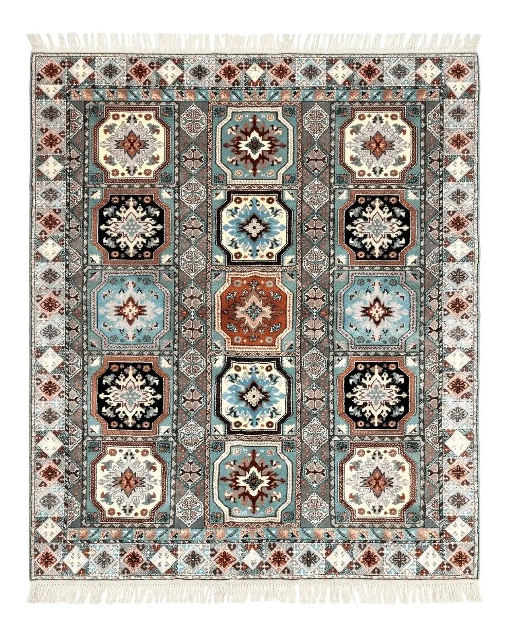Moroccan Rug 7x8, Wool Hand Knotted Vintage Carpet, Multicolor Panel D