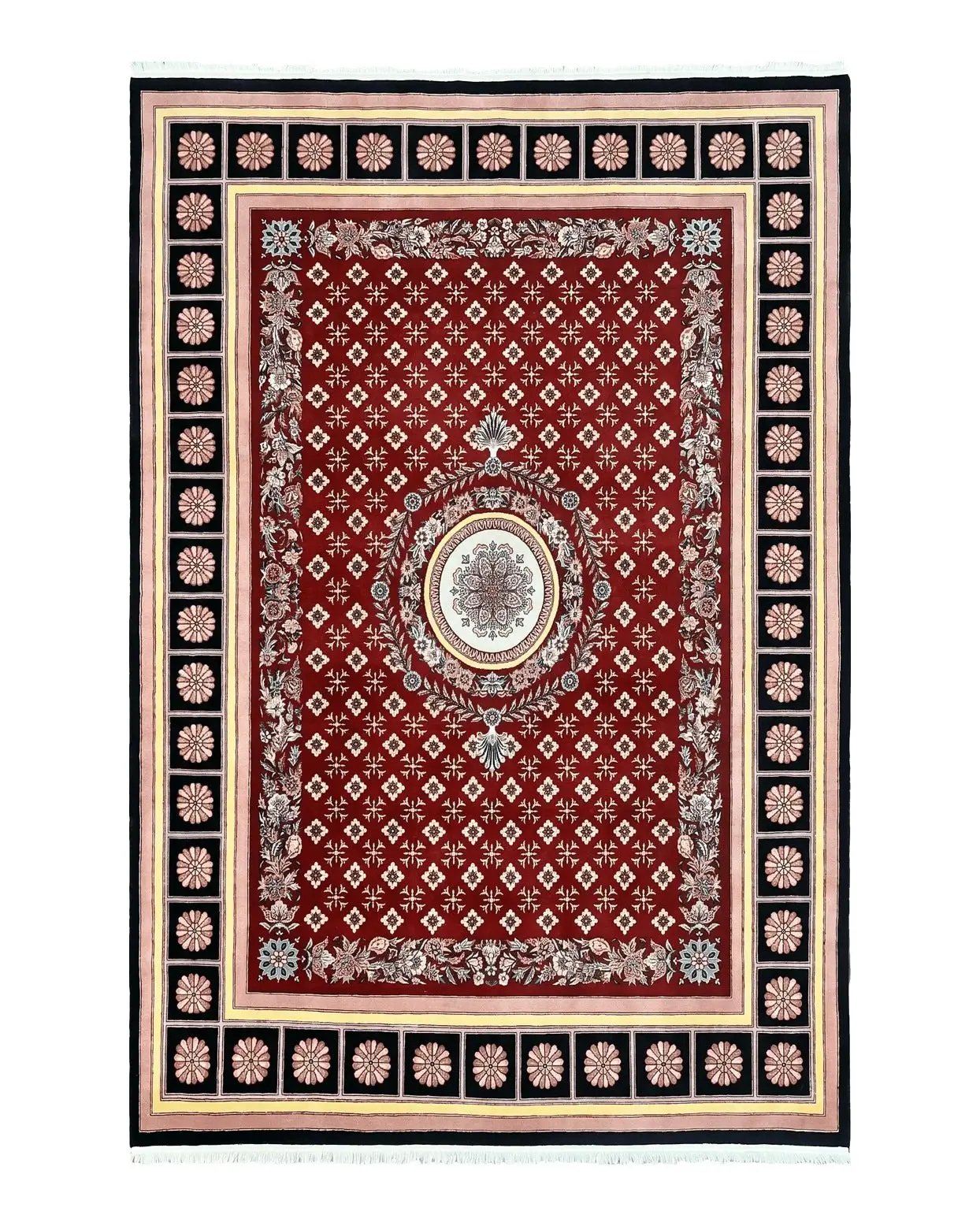 Pakistani Rug 6x9, European Aubusson Design, Wool Handmade Vintage Carpet, Dark Red, 6 x 9 Medium Sized Rug by Jewel Rugs