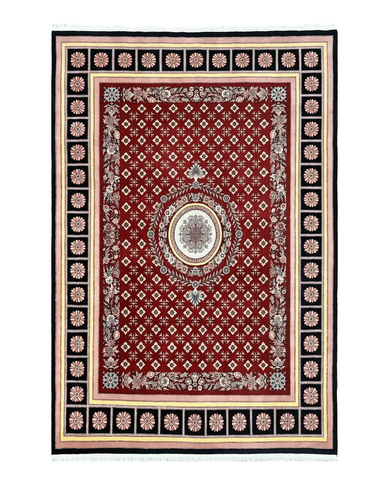 Pakistani Rug 6x9, European Aubusson Design, Wool Handmade Vintage Carpet, Dark Red, 6 x 9 Medium Sized Rug by Jewel Rugs