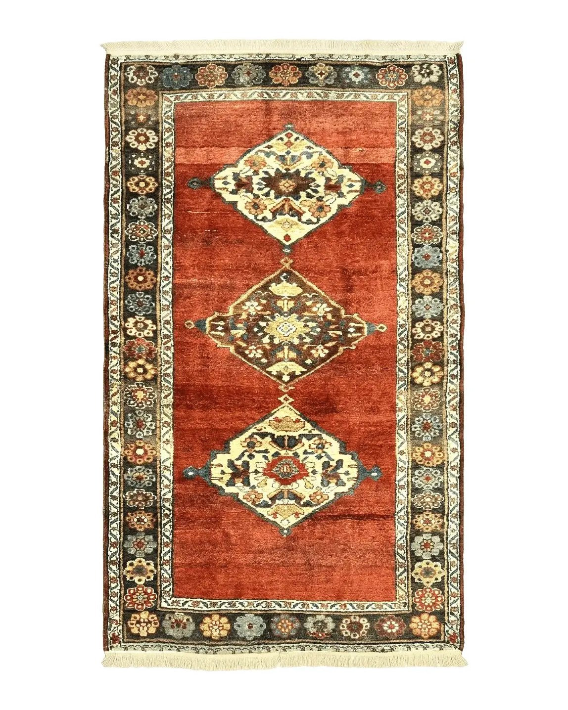 Antique Persian Bidjar Rug 4x8, Triple Medallions, Handmade Oriental Carpet, 1920s Rug, Wool Rug, Red by Jewel Rugs