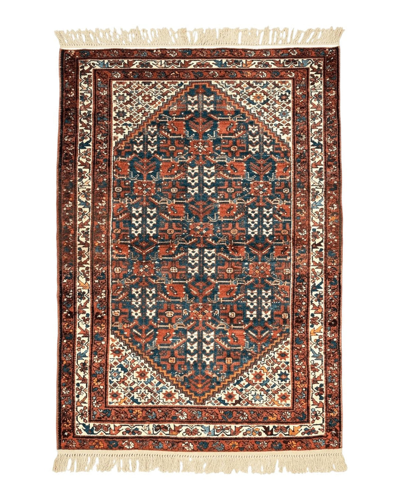Persian Malayer Rug 4x7, Tribal Rug, Geometric, Antique Oriental Carpet, Red Blue Cream, Boho Rug, Hand Knotted Wool Rug by Jewel Rugs
