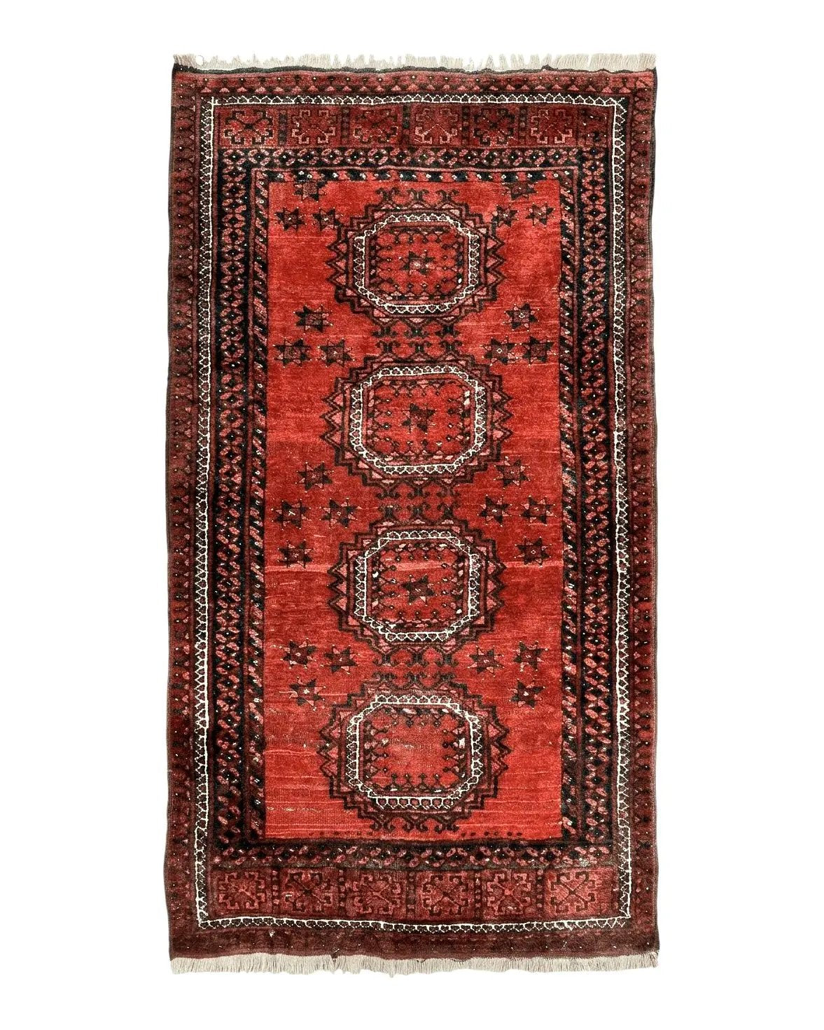 Afghan Rug 3x6, Semi Antique Vintage Oriental Carpet, Wool Handmade Re