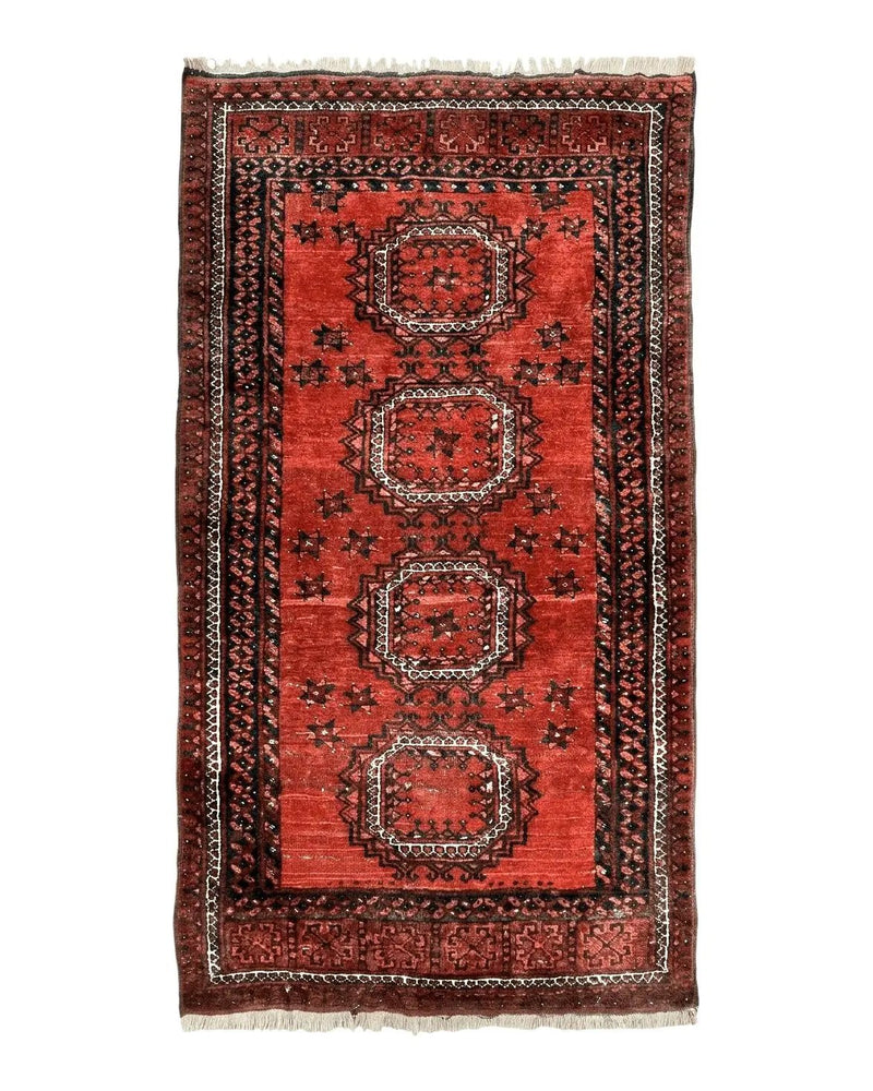 Afghan Rug 3x6, Semi Antique Vintage Oriental Carpet, Wool Handmade Red Rug, Tribal Rug, Afghan Beshir Rug by Jewel Rugs