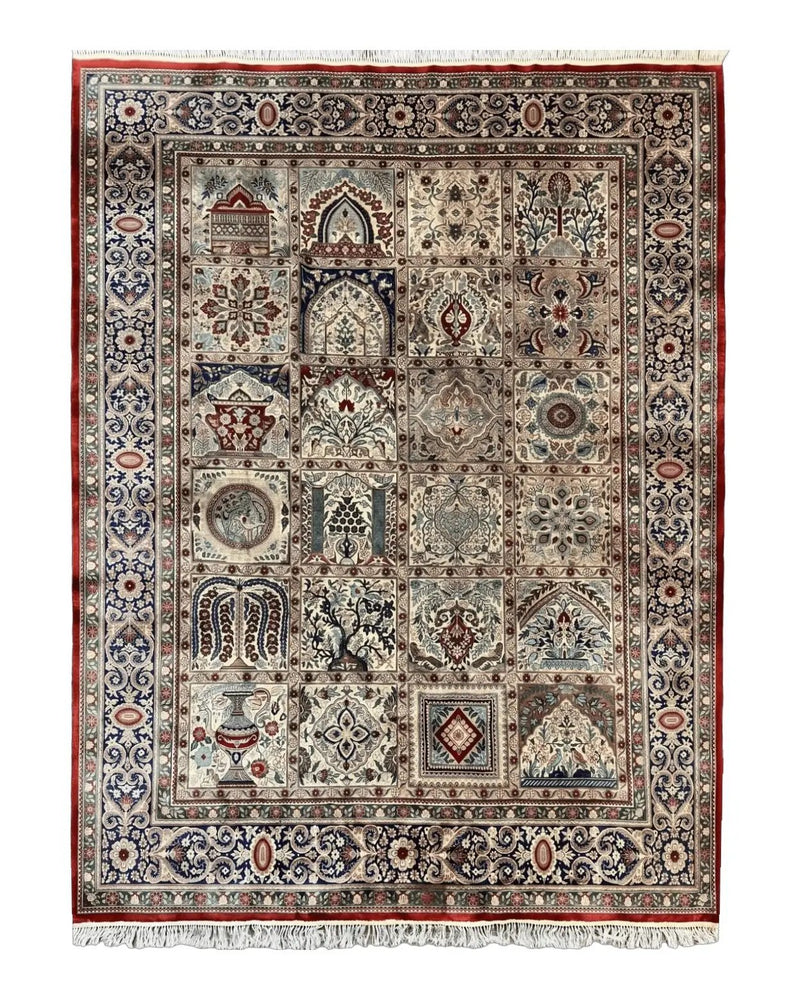 Silk Sino Persian Rug 9x12, Panel Design, Garden of Eden Pattern, Fine 200 KPSI, Hand Knotted Room Sized Silk Carpet, Vintage by Jewel Rugs