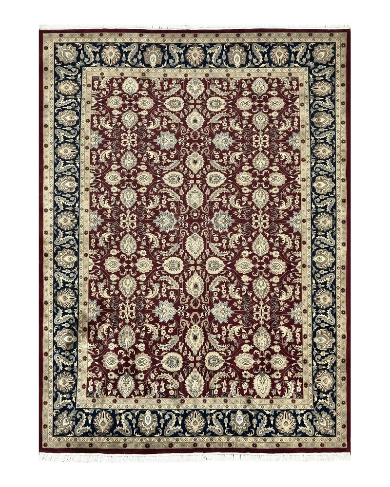 Indo Persian Rug 10x14, Floral Allover, Maroon, Handmade Hand Knotted VIntage Wool Rug, Large Oriental Carpet by Jewel Rugs