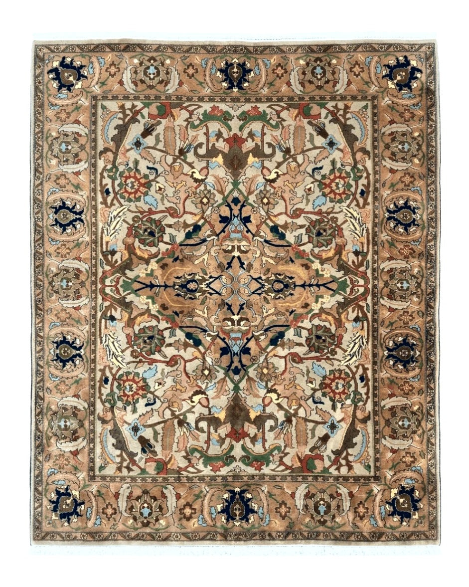Indian Agra Rug 8x10, Wool Vintage Handmade Carpet, Gray Brown by Jewel Rugs