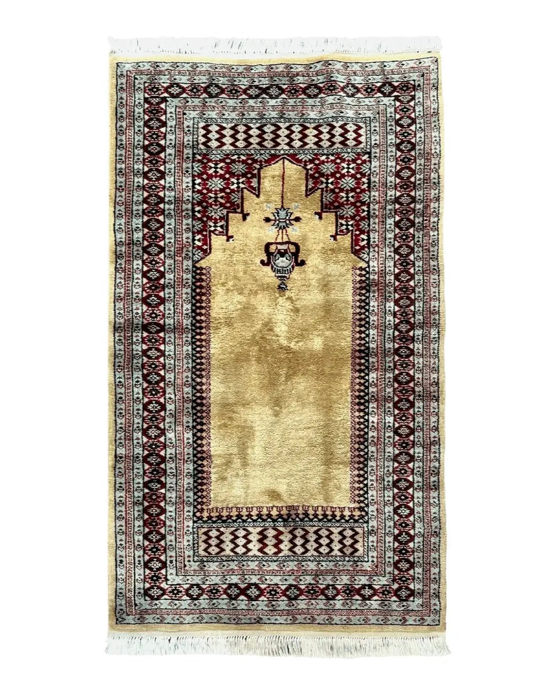Bokhara Prayer Rug 3x5, Pakistani Turkoman Carpet, Tan, Handmade Vintage Wool Carpet by Jewel Rugs