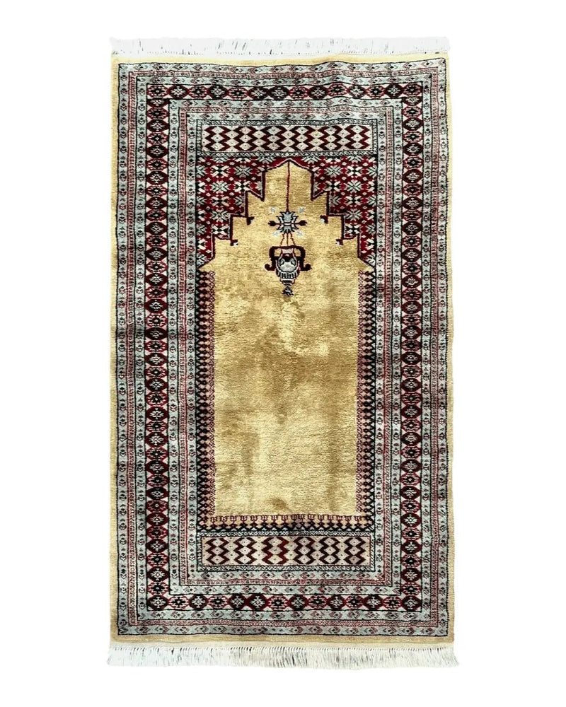 Bokhara Prayer Rug 3x5, Pakistani Turkoman Carpet, Tan, Handmade Vintage Wool Carpet by Jewel Rugs