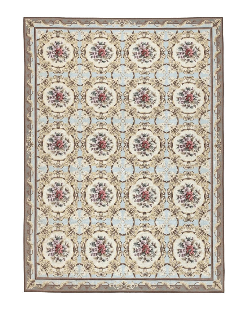 Chinese Needlepoint Rug 8x11, Handmade Wool Needlepoint Carpet, Vintage, Sky Blue by Jewel Rugs