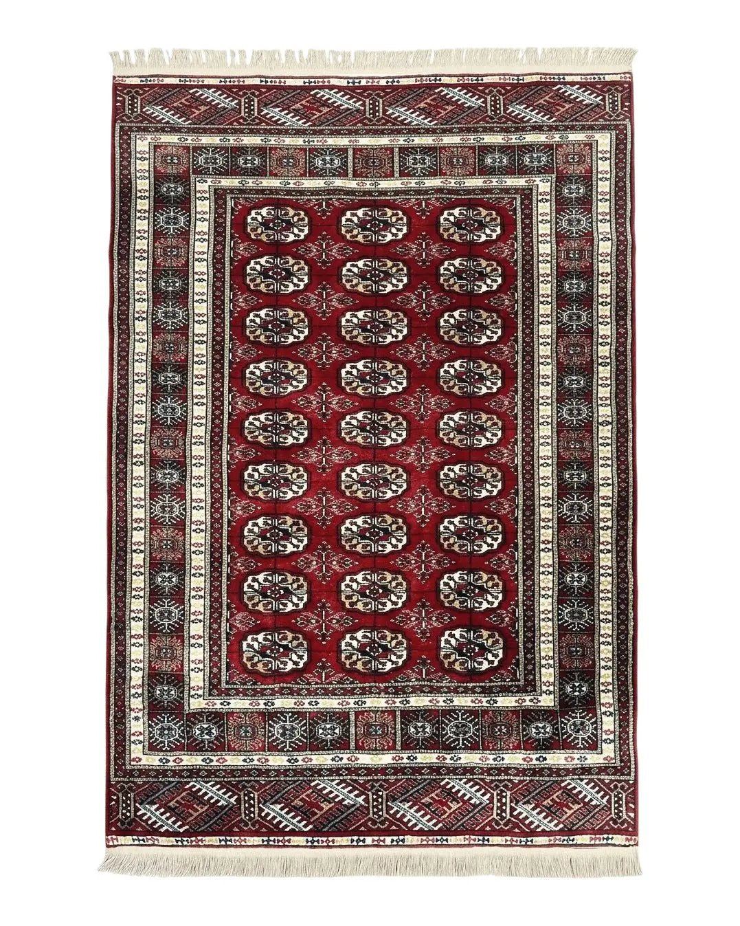 Pakistani Bokhara Rug 4x6, Red Turkoman Carpet, Finely Hand Knotted, Wool Vintage Rug by Jewel Rugs
