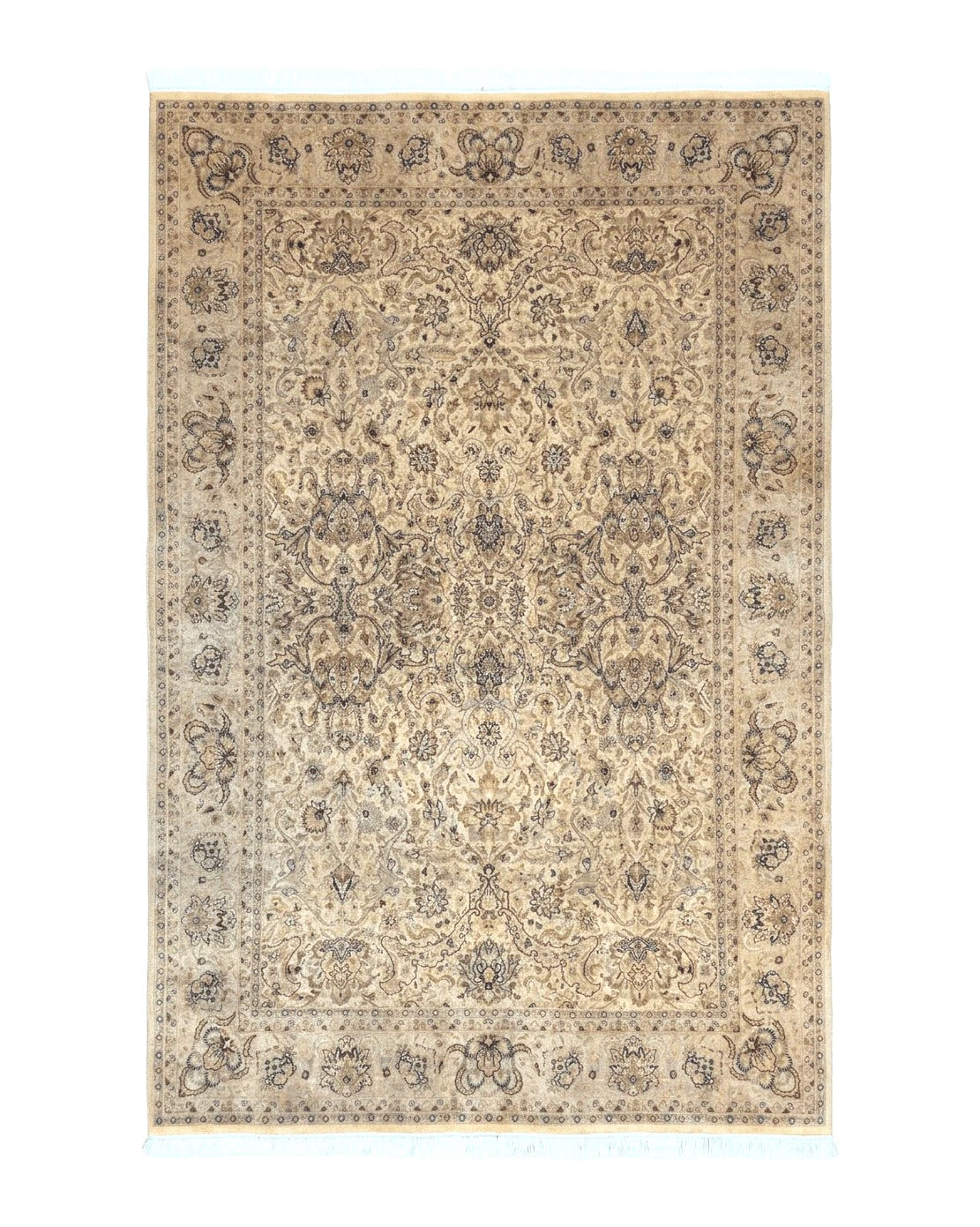 Pak Persian Rug 6x9, Vintage Handmade Wool Carpet, Floral, Beige by Jewel Rugs