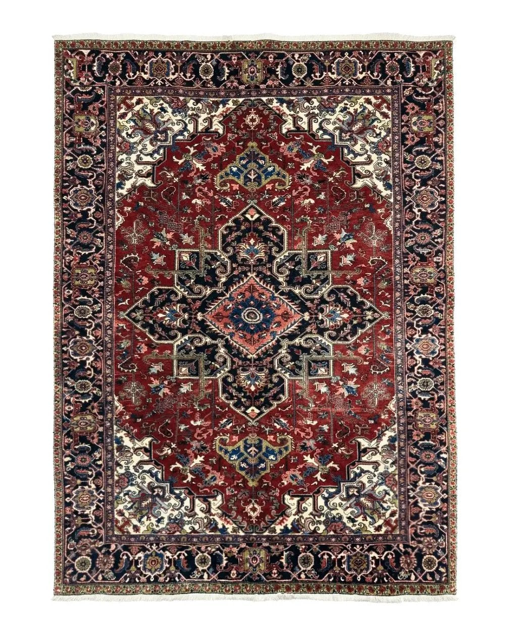 Antique Persian Heriz Rug 8x11, Geometric Tribal Wool Carpet, Brick Red by Jewel Rugs