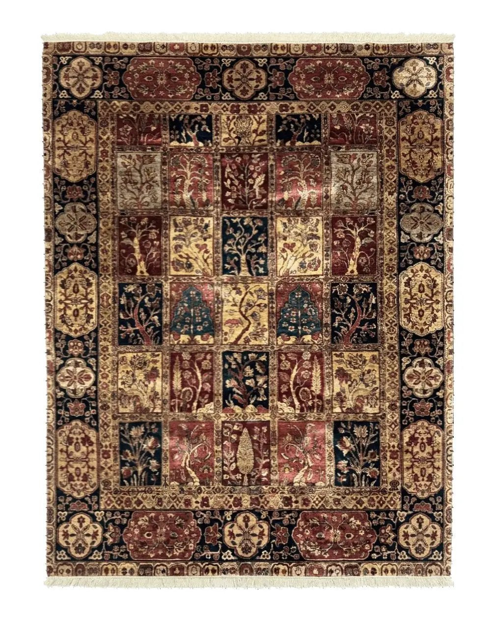Indo Persian Rug 9x12, Bakhtiari Panel Design, Multicolor, Soft Wool Pile by Jewel Rugs