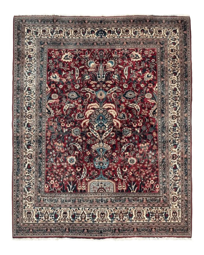 Antique Persian Mashad Rug 10x12, Red and Ivory, Signed by Master Weaver by Jewel Rugs