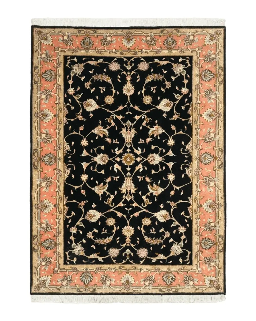 Persian Tabriz Rug 3x5 Black and Salmon Floral Fine Handmade 360 KPSI by Jewel Rugs