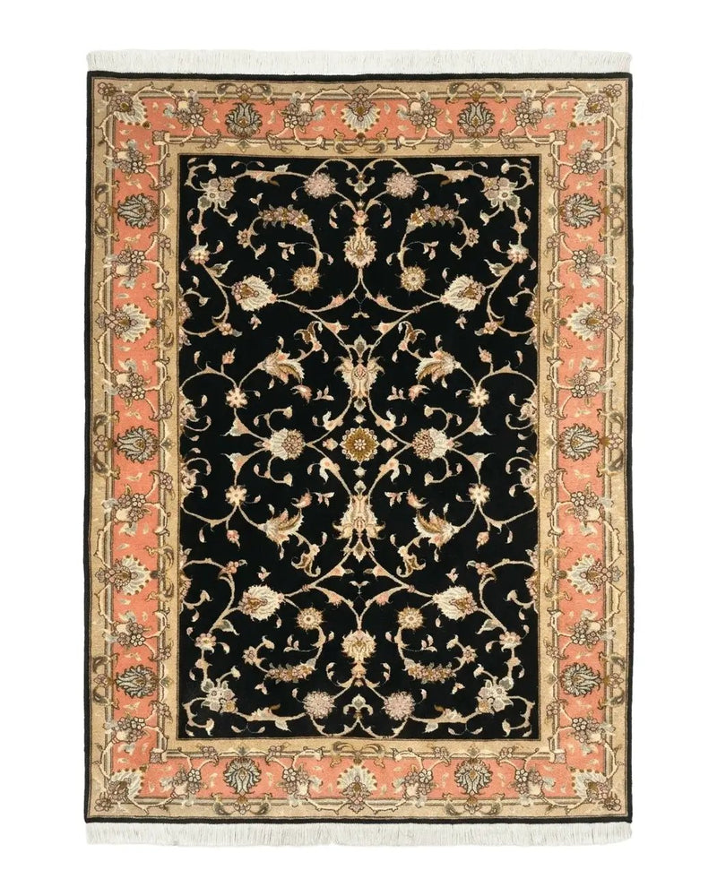 Persian Tabriz Rug 3x5 Black and Salmon Floral Fine Handmade 360 KPSI by Jewel Rugs