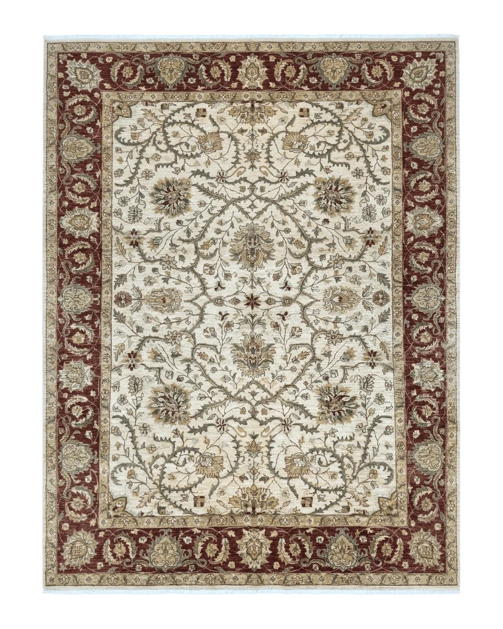 Pakistani Rug 9x12, Floral Allover Peshawar Carpet, Chobi, Beige and Rust Red, Traditional by Jewel Rugs