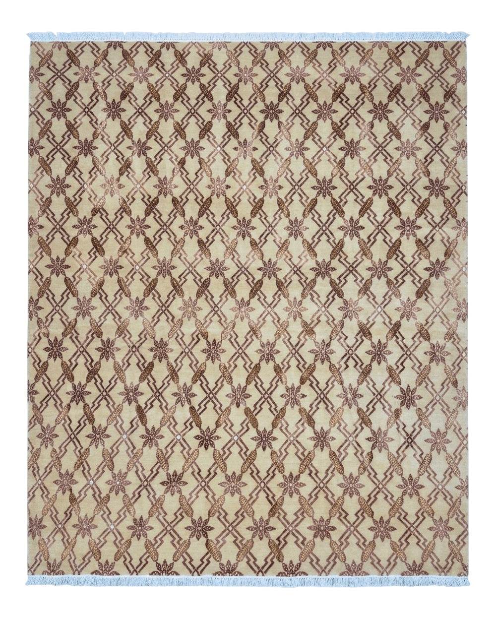 Tibetan Rug 8x10, Wool with Silk Highlights, Beige and Maroon, Contemporary Carpet by Jewel Rugs