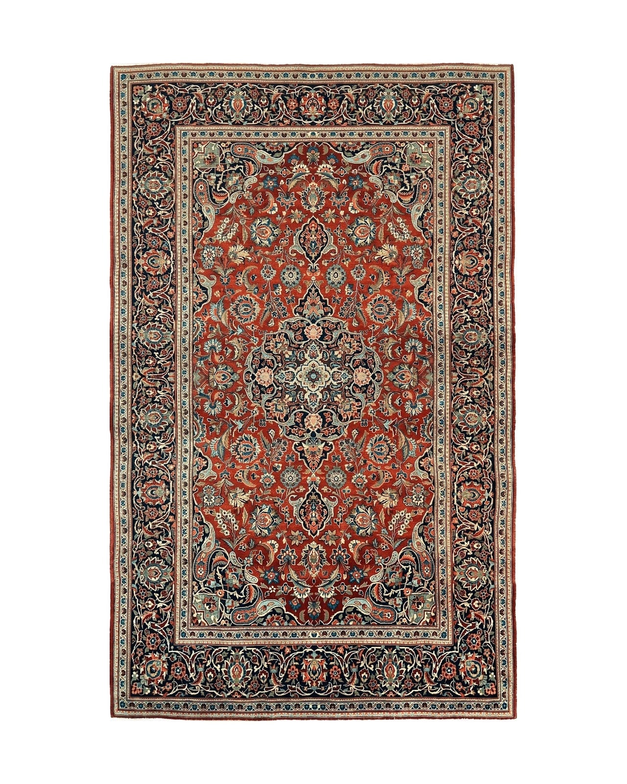 Persian Kashan Rug 4x7, Red and Navy Blue, Floral Antique Carpet by Jewel Rugs