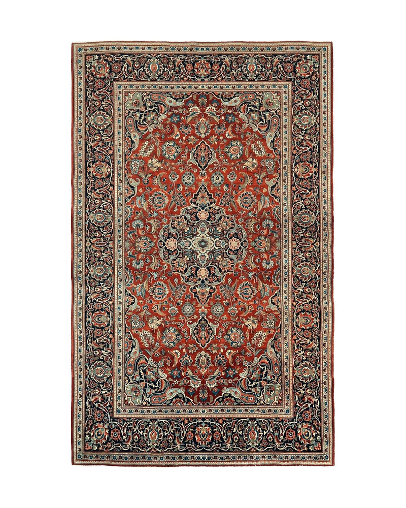 Persian Kashan Rug 4x7, Red and Navy Blue, Floral Antique Carpet by Jewel Rugs
