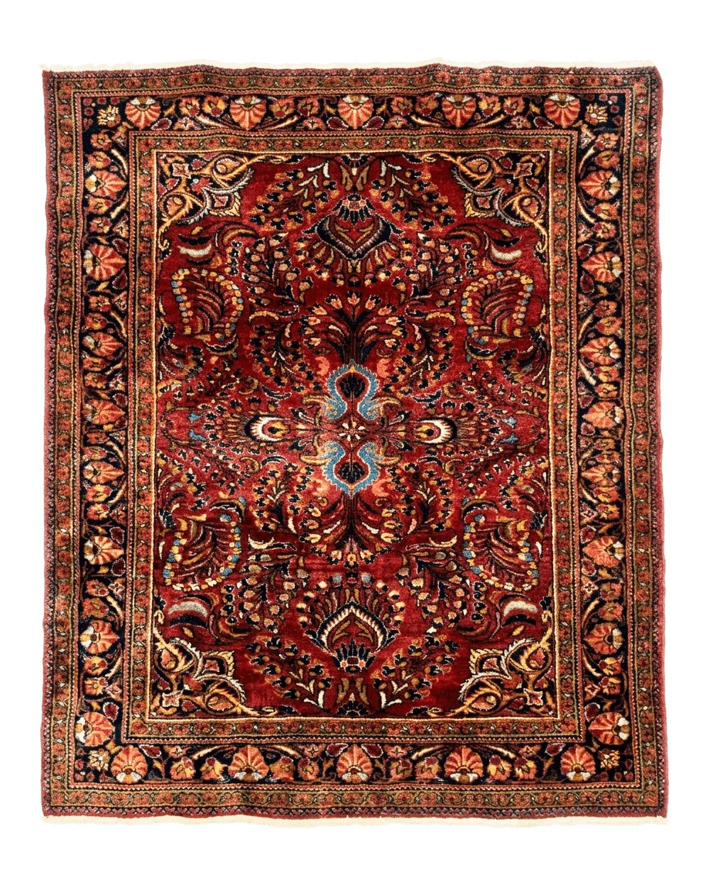 Persian Lilihan Rug 5x6, Red, Floral, Antique Persian Carpet by Jewel Rugs