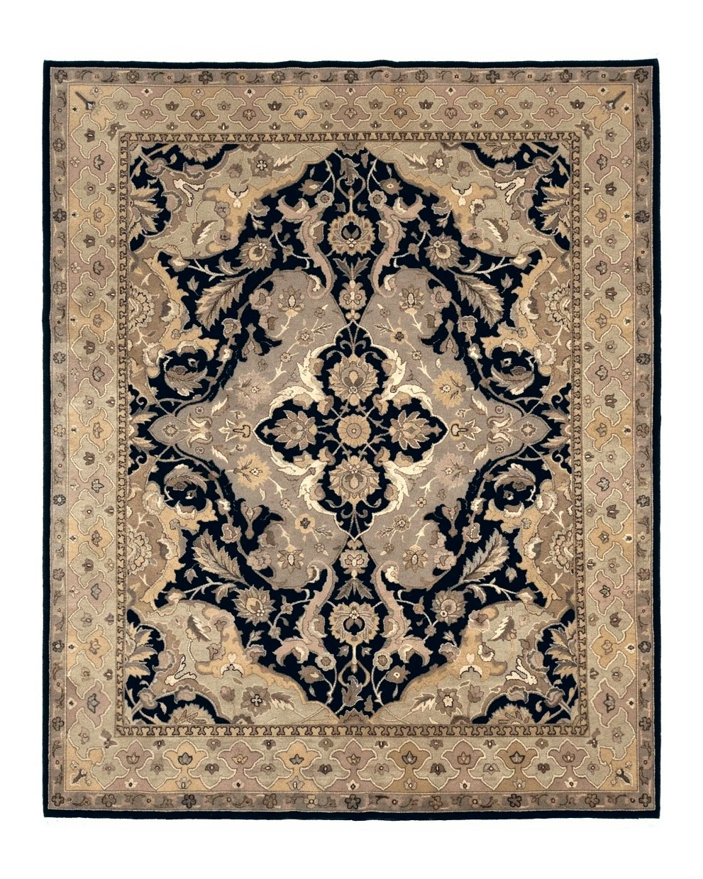 Handmade Wool Rug 8x10, Black & Dark Beige, Nourison, Traditional Rug by Jewel Rugs