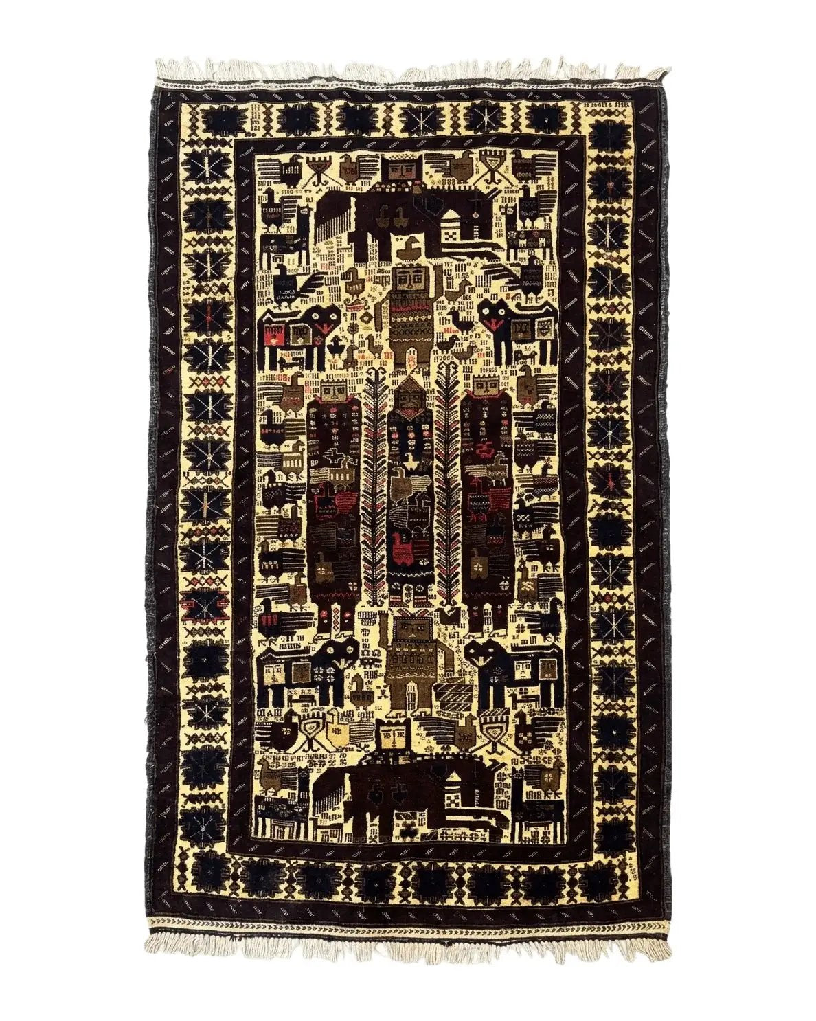 Persian Baluch Tribal Rug 4x6, Human and Bird Pictorials, Vintage, Wool, Collectible by Jewel Rugs