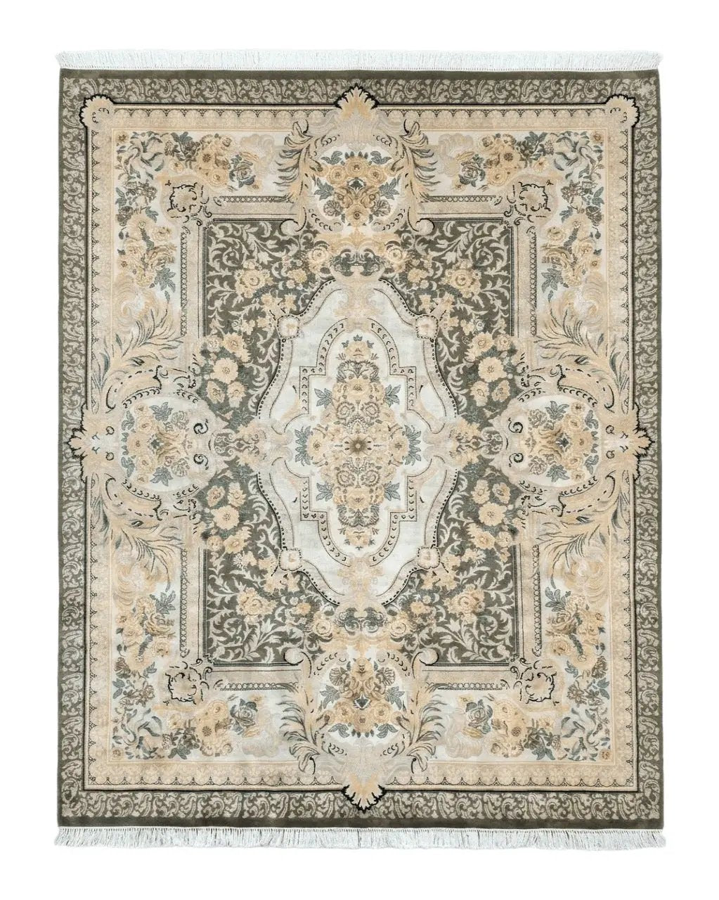 Aubusson Rug 8x10, Very Fine 225 KPSI, Floral, French European Design, Pakistani Carpet by Jewel Rugs
