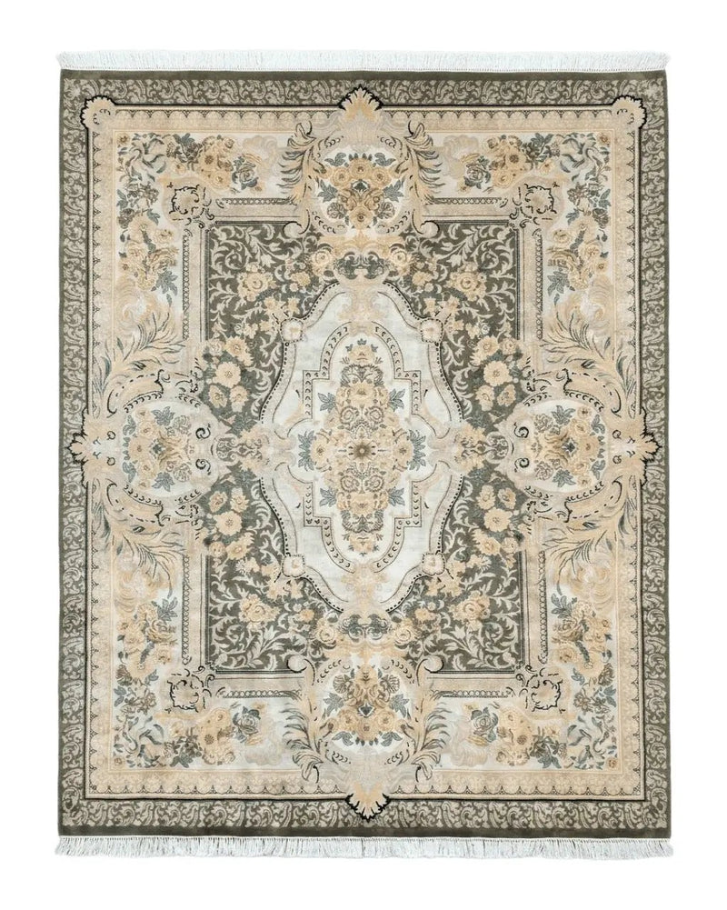 Aubusson Rug 8x10, Very Fine 225 KPSI, Floral, French European Design, Pakistani Carpet by Jewel Rugs