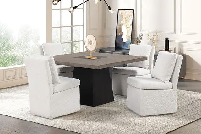 Broager - 5 Pc Dining Table Set (White Swivel Chairs) by Unique Piece Furniture