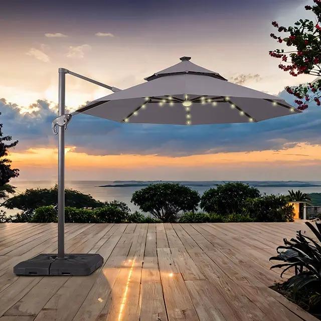Nuti - 10 Ft Round Umbrella w/ LED Light + 37" Large Base by Unique Piece Furniture