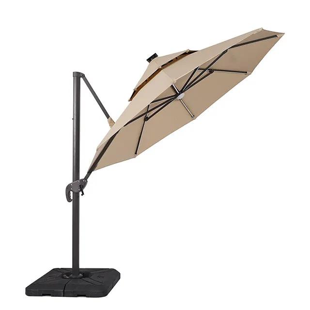 Fera - 10 Ft Round Umbrella w/ LED Bulb + 37" Large Base by Unique Piece Furniture