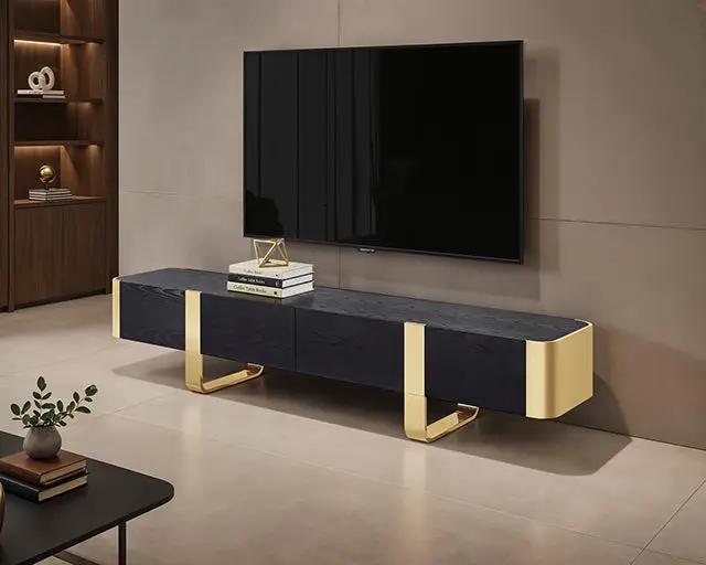Leknes - TV Stand Black w/ Gold Frame by Unique Piece Furniture