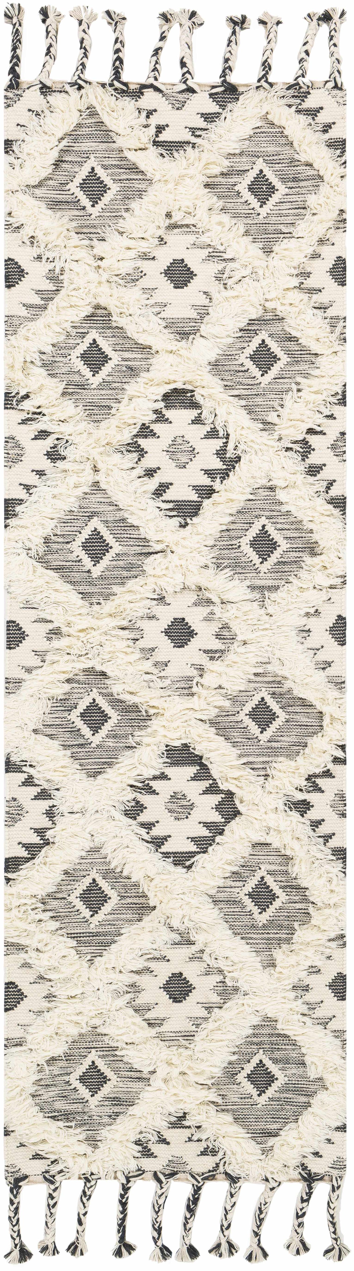 Sultan Charcoal/Beige Tribal Tassel Wool Rug - Clearance by Boutique Rugs