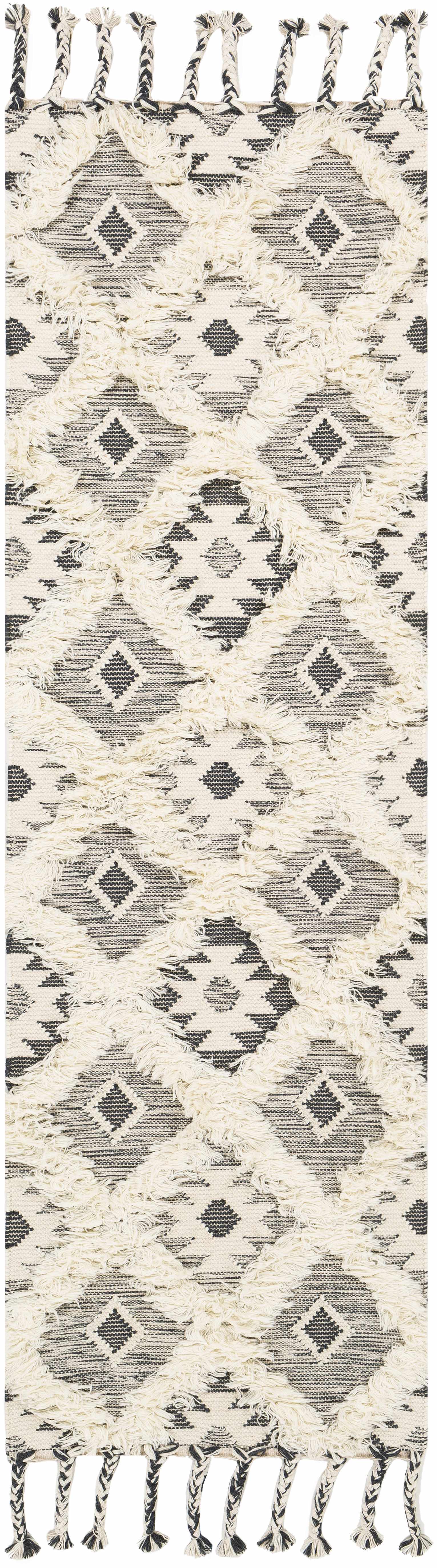Sultan Charcoal/Beige Tribal Tassel Wool Rug - Clearance by Boutique Rugs