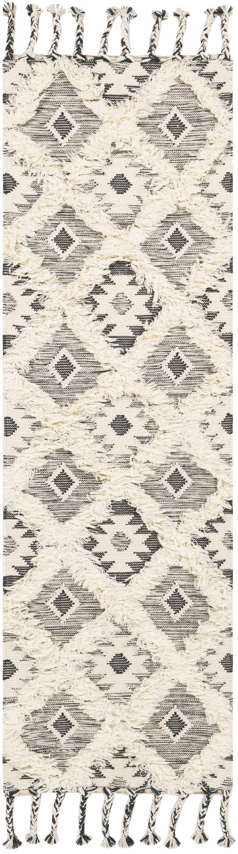 Sultan Charcoal/Beige Tribal Tassel Wool Rug - Clearance by Boutique Rugs