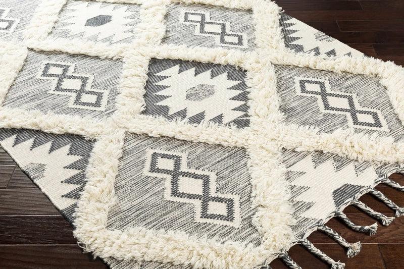 Sultan Charcoal/Beige Tribal Tassel Wool Rug - Clearance by Boutique Rugs