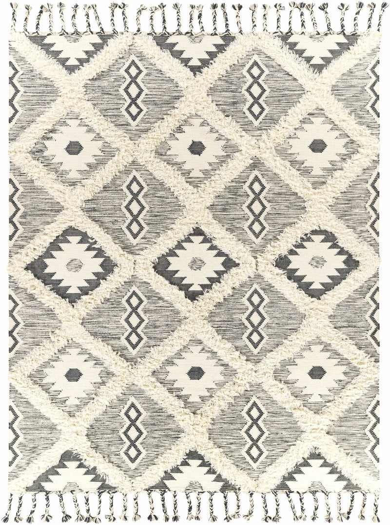 Sultan Charcoal/Beige Tribal Tassel Wool Rug - Clearance by Boutique Rugs