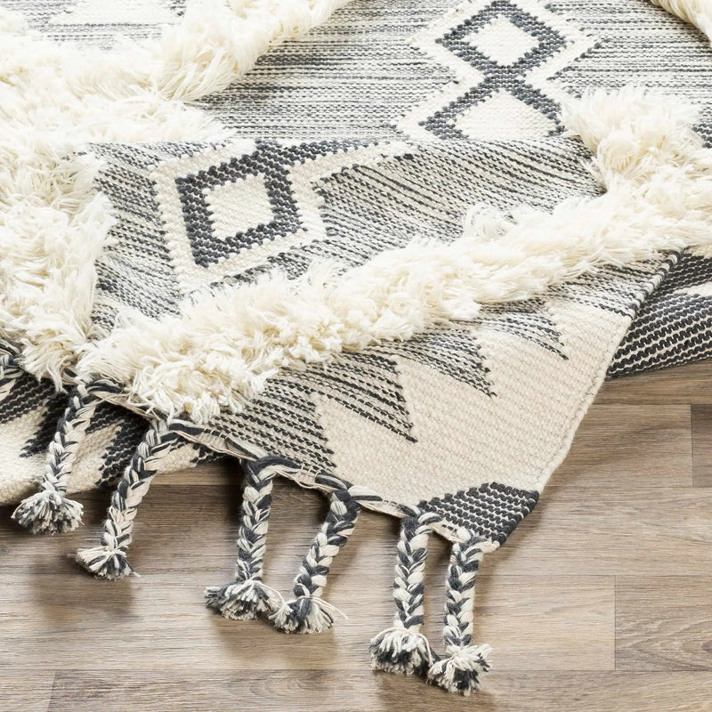 Sultan Charcoal/Beige Tribal Tassel Wool Rug - Clearance by Boutique Rugs