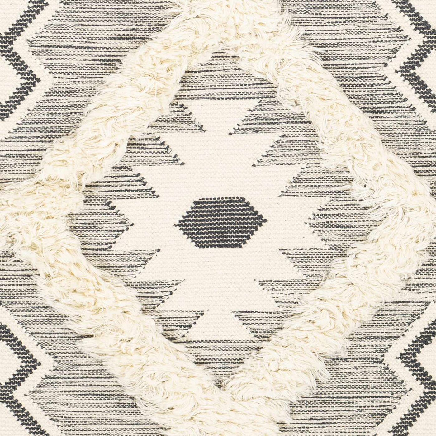 Sultan Charcoal/Beige Tribal Tassel Wool Rug - Clearance by Boutique Rugs