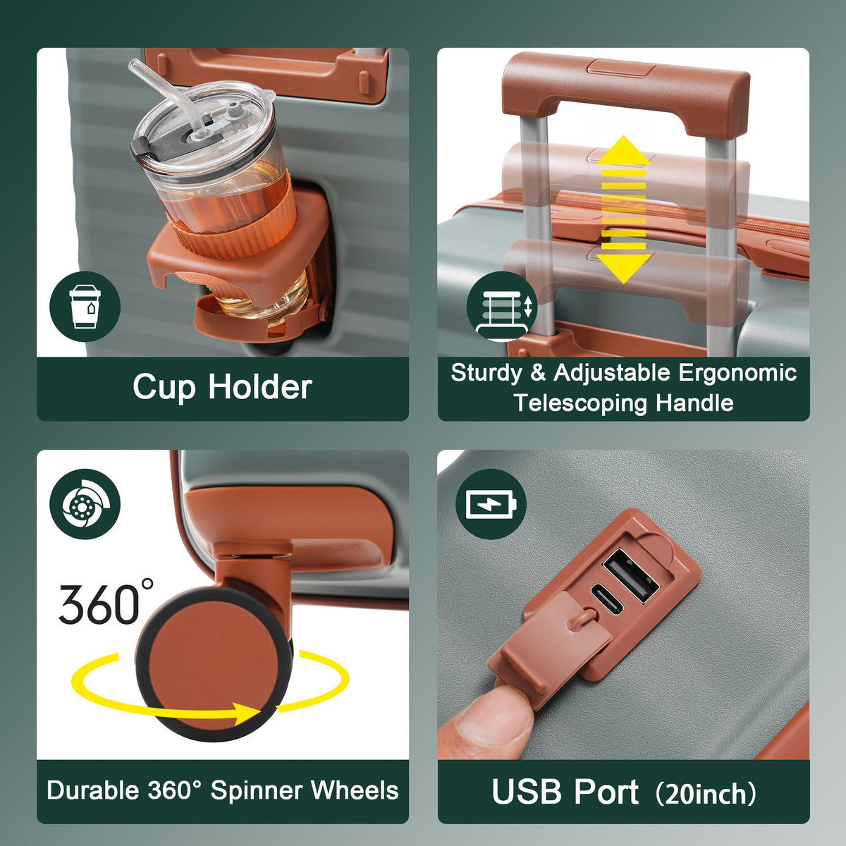 Deluxe 5-Piece Hard-Side Luggage Set with USB and TSA Locks - Multiple Colors, photo 12 of 30